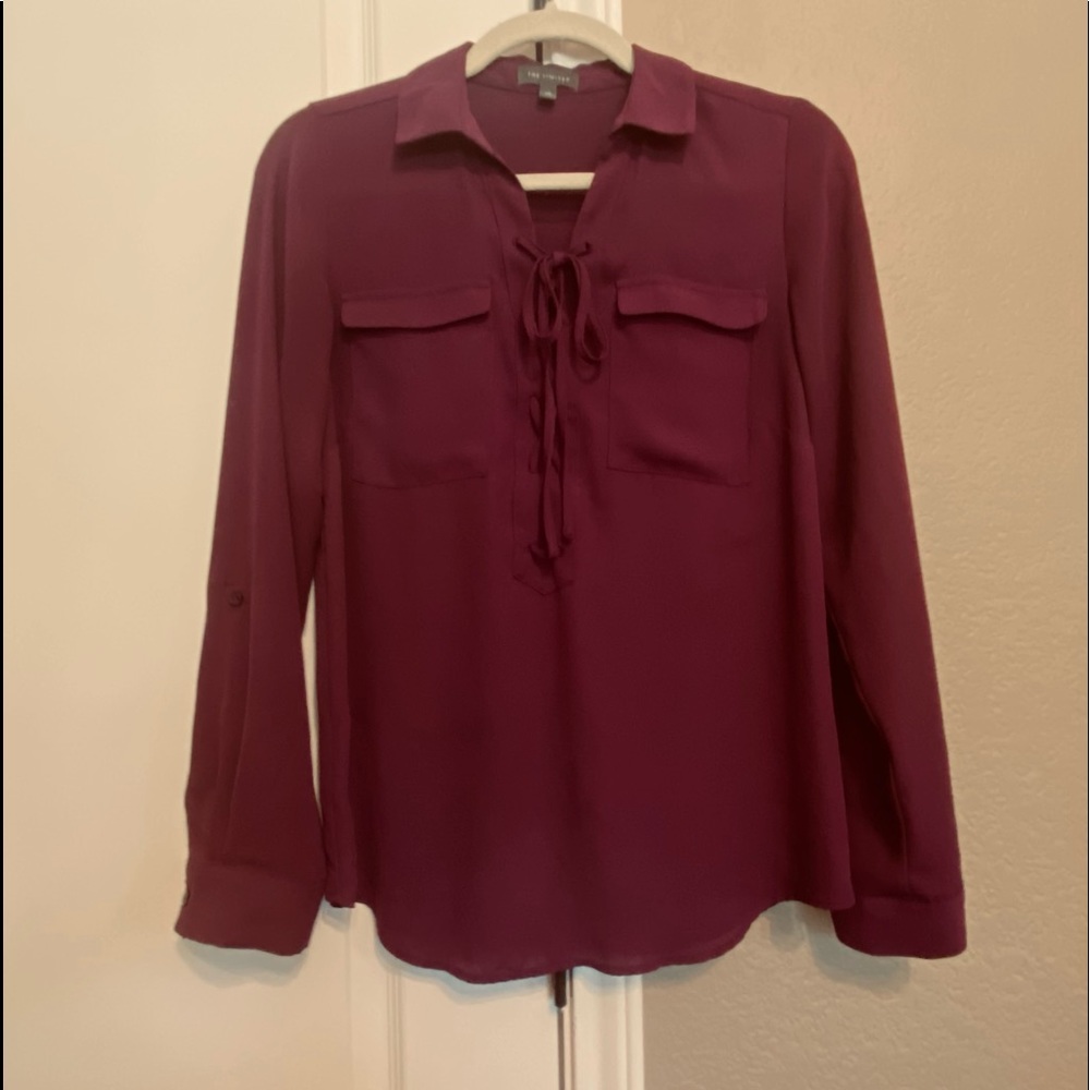 The Limited Burgandy Top with Lace up Neckline Size XS